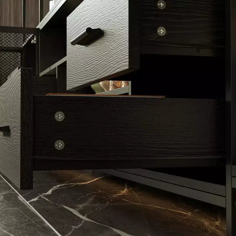 Meuble TV Contemporain Noir Famapy avec Étagères et Tiroirs Famapy - Option de Rangement Chic pour Espaces Multimédias Domestiques