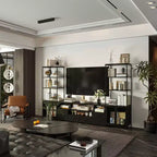 Meuble TV Contemporain Noir Famapy avec Étagères et Tiroirs Famapy - Option de Rangement Chic pour Espaces Multimédias Domestiques