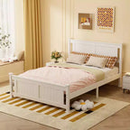 Lit en bois Karl Home avec cadre en bois, taille double, plateforme avec tête de lit, blanc