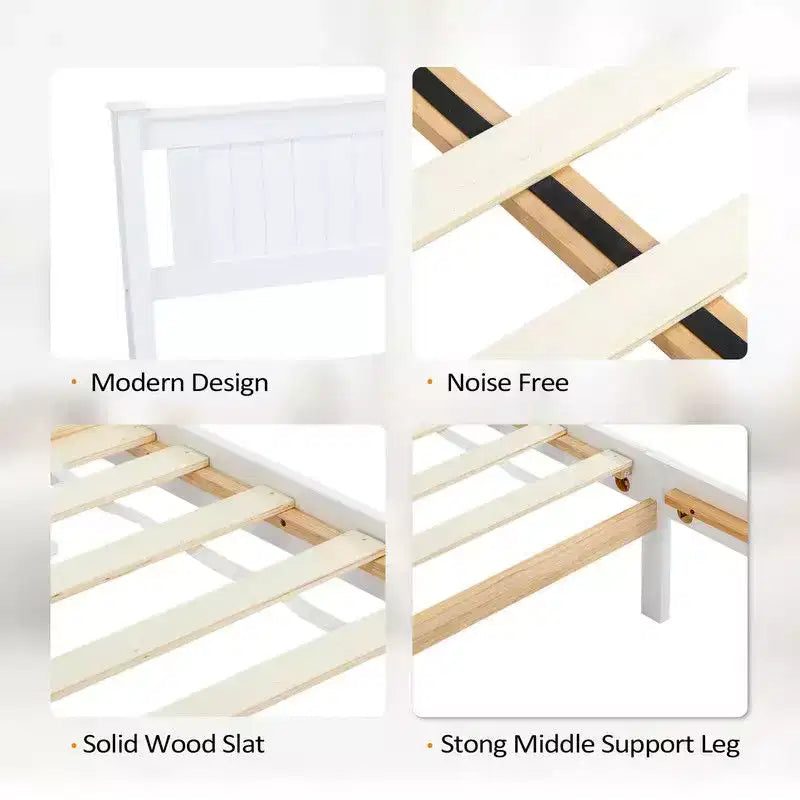 Lit en bois Karl Home avec cadre en bois, taille double, plateforme avec tête de lit, blanc