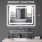 Miroir de salle de bain LED 20x28 pouces, miroir de courtoisie anti-buée avec deux modes d'éclairage, blanc