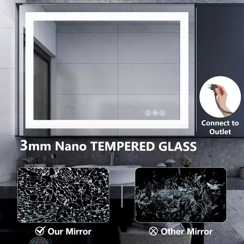 Miroir de salle de bain LED 20x28 pouces, miroir de courtoisie anti-buée avec deux modes d'éclairage, blanc