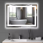 Miroir de salle de bain intelligent 28x36 pouces, miroir de courtoisie à cadre en aluminium avec dégivreur, blanc