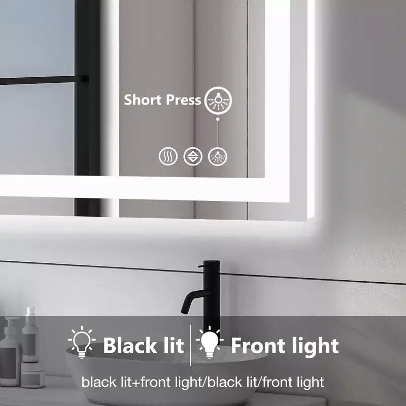 Miroir de salle de bain intelligent 28x36 pouces, miroir de courtoisie à cadre en aluminium avec dégivreur, blanc