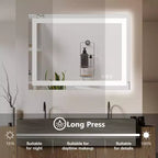 Miroir de salle de bain intelligent 28x36 pouces, miroir de courtoisie à cadre en aluminium avec dégivreur, blanc