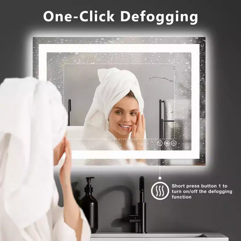 Miroir de salle de bain intelligent 28x36 pouces, miroir de courtoisie à cadre en aluminium avec dégivreur, blanc