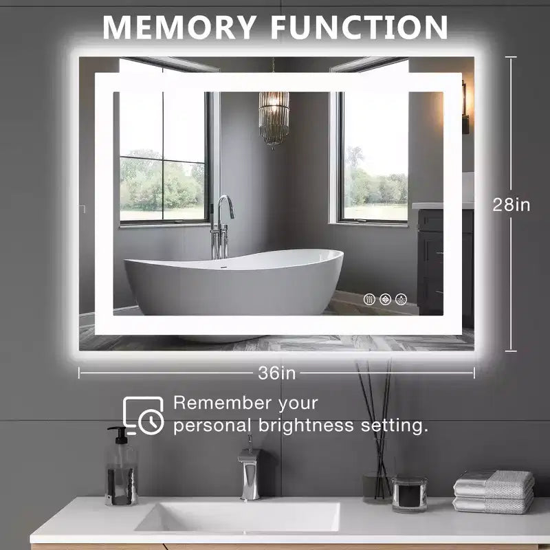 Miroir de salle de bain intelligent 28x36 pouces, miroir de courtoisie à cadre en aluminium avec dégivreur, blanc