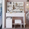 Okak Vanity Table with Drawers and Lights,41 Left-Side Vanity Desk with Cushioned Stool & Extra-Large Touch Sliding LED Mirror,White