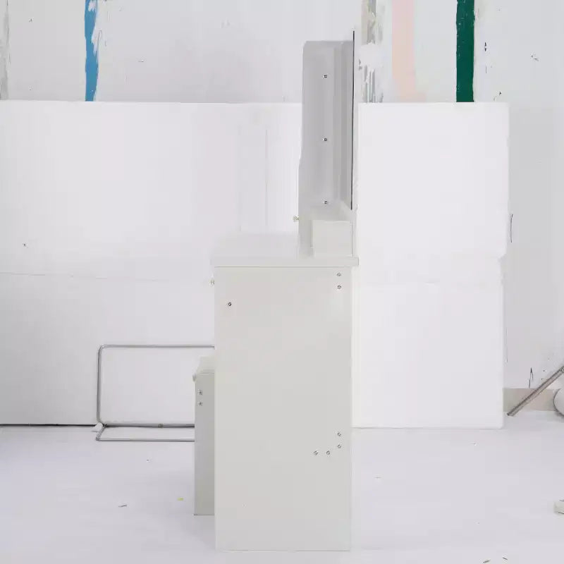 Table de maquillage Okak avec tiroirs et lumières, coiffeuse de 104 cm avec tabouret rembourré et miroir LED tactile coulissant extra-large, blanc