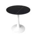 LeisureMod Bristol 27 Round Dining Table - Sintered Stone Top Accent Cafe Table & Sturdy Steel White Pedestal Base for Kitchen and Small Spaces