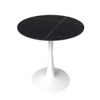 LeisureMod Bristol 27 Round Dining Table - Sintered Stone Top Accent Cafe Table & Sturdy Steel White Pedestal Base for Kitchen and Small Spaces