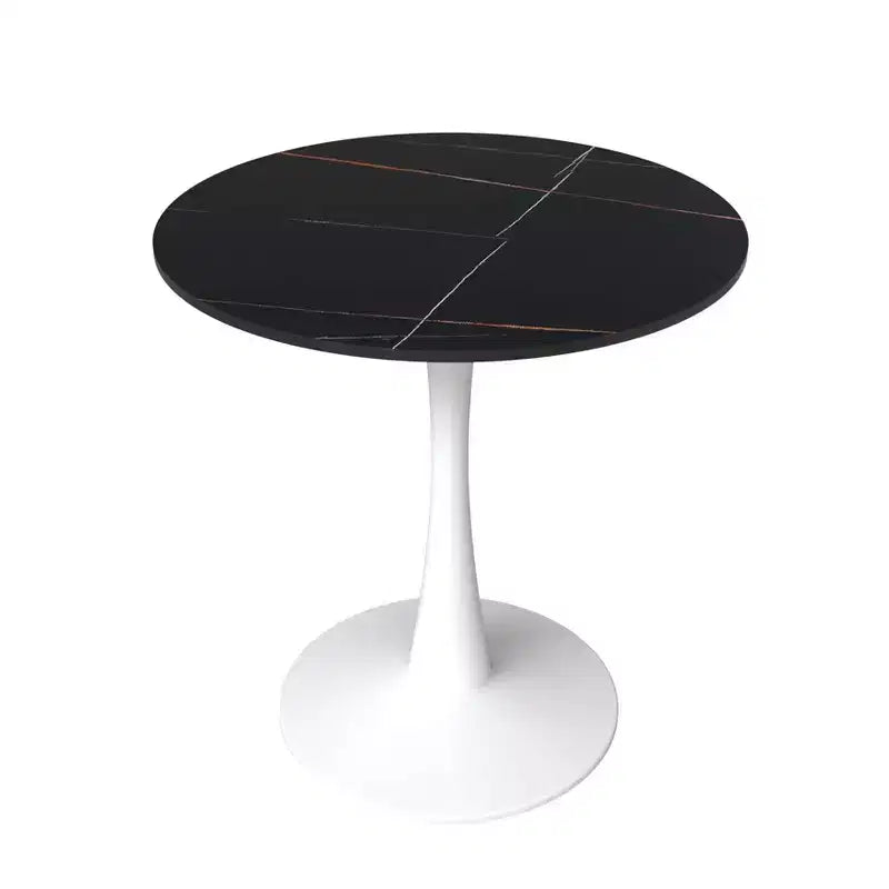LeisureMod Bristol 27 Round Dining Table - Sintered Stone Top Accent Cafe Table & Sturdy Steel White Pedestal Base for Kitchen and Small Spaces