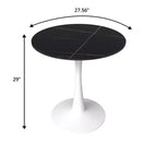 Table de salle à manger ronde LeisureMod Bristol 27 - Table de café d'appoint avec plateau en pierre frittée et base robuste en acier blanc pour cuisine et petits espaces