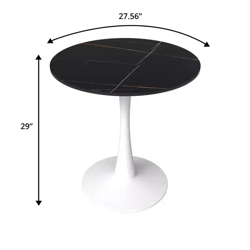 Table de salle à manger ronde LeisureMod Bristol 27 - Table de café d'appoint avec plateau en pierre frittée et base robuste en acier blanc pour cuisine et petits espaces
