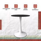 Table de salle à manger ronde LeisureMod Bristol 27 - Table de café d'appoint avec plateau en pierre frittée et base robuste en acier blanc pour cuisine et petits espaces