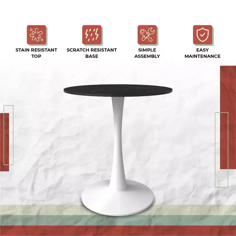 Table de salle à manger ronde LeisureMod Bristol 27 - Table de café d'appoint avec plateau en pierre frittée et base robuste en acier blanc pour cuisine et petits espaces