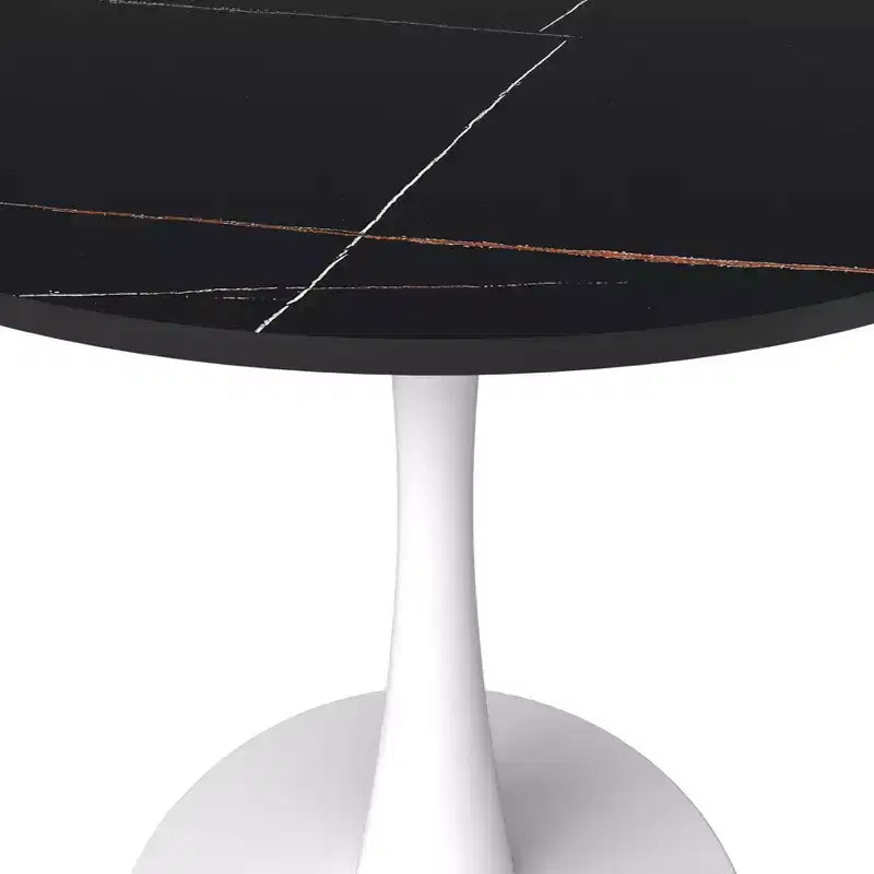 Table de salle à manger ronde LeisureMod Bristol 27 - Table de café d'appoint avec plateau en pierre frittée et base robuste en acier blanc pour cuisine et petits espaces