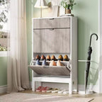 Meuble de rangement pour chaussures Acekool avec 2 tiroirs basculants et un petit tiroir, meuble d'entrée fin avec portes cannelées