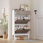 Meuble de rangement pour chaussures Acekool avec 2 tiroirs basculants et un petit tiroir, meuble d'entrée fin avec portes cannelées