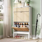 Meuble de rangement pour chaussures Acekool avec 2 tiroirs basculants et un petit tiroir, meuble d'entrée fin avec portes cannelées