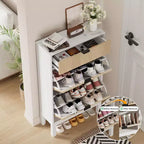 Meuble de rangement pour chaussures Acekool avec 2 tiroirs basculants et un petit tiroir, meuble d'entrée fin avec portes cannelées