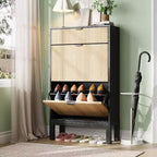 Meuble de rangement pour chaussures Acekool avec 2 tiroirs basculants et un petit tiroir, meuble d'entrée fin avec portes cannelées