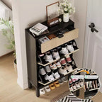 Meuble de rangement pour chaussures Acekool avec 2 tiroirs basculants et un petit tiroir, meuble d'entrée fin avec portes cannelées