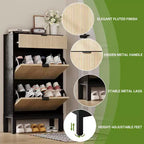 Meuble de rangement pour chaussures Acekool avec 2 tiroirs basculants et un petit tiroir, meuble d'entrée fin avec portes cannelées