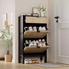 Meuble de rangement pour chaussures Acekool avec 2 tiroirs basculants et un petit tiroir, meuble d'entrée fin avec portes cannelées