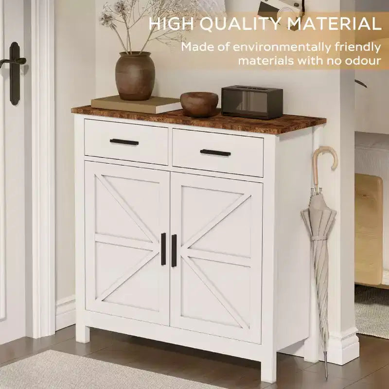 Meuble de rangement de cuisine blanc, buffet de ferme moderne avec rangement, bar à café avec 2 tiroirs et 2 portes