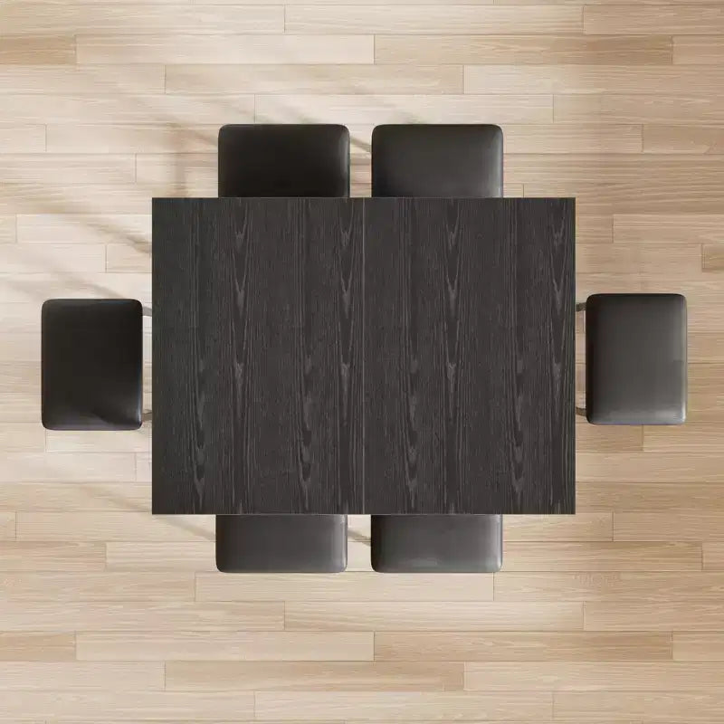 Ensemble de table à manger 7 pièces VECELO avec 6 tabourets, table de cuisine extensible de 160 cm avec cadre en métal, petits espaces, noir