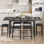 Ensemble de table à manger 7 pièces VECELO avec 6 tabourets, table de cuisine extensible de 160 cm avec cadre en métal, petits espaces, noir