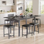 Ensemble de table à manger 7 pièces VECELO avec 6 tabourets, table de cuisine extensible de 160 cm avec cadre en métal, petits espaces, noir
