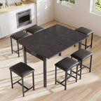 Ensemble de table à manger 7 pièces VECELO avec 6 tabourets, table de cuisine extensible de 160 cm avec cadre en métal, petits espaces, noir
