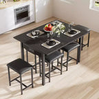 Ensemble de table à manger 7 pièces VECELO avec 6 tabourets, table de cuisine extensible de 160 cm avec cadre en métal, petits espaces, noir