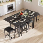 Ensemble de table à manger 7 pièces VECELO avec 6 tabourets, table de cuisine extensible de 160 cm avec cadre en métal, petits espaces, noir