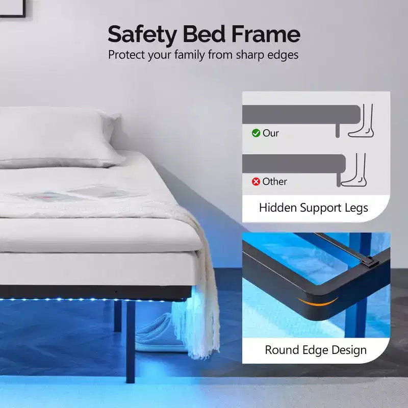 Lit Flottant Double Karl Home avec Station de Recharge USB et Lumière LED