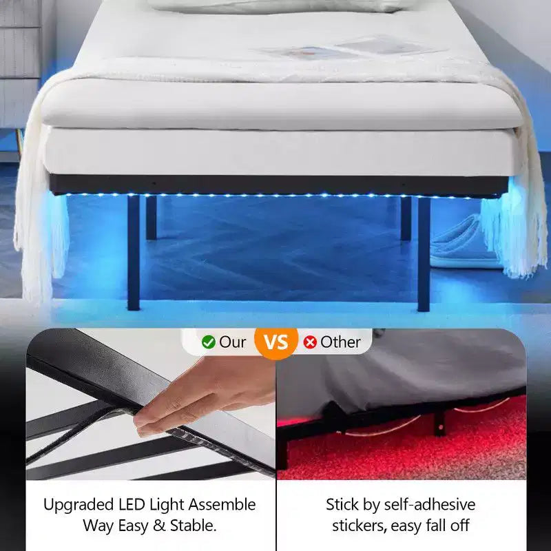 Lit Flottant Double Karl Home avec Station de Recharge USB et Lumière LED