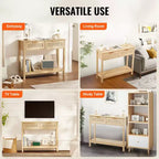 Console en rotin VEVOR avec 2 tiroirs de rangement, table d'entrée en rotin avec porte coulissante en rotin naturel, table de console/canapé, naturel