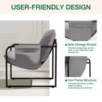Fauteuil d'appoint Hommpa mi-siècle, ergonomique, en lin, avec poches latérales et structure en acier, gris