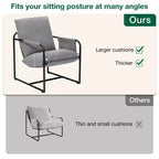 Fauteuil d'appoint Hommpa mi-siècle, ergonomique, en lin, avec poches latérales et structure en acier, gris