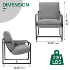 Fauteuil d'appoint Hommpa mi-siècle, ergonomique, en lin, avec poches latérales et structure en acier, gris