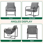 Fauteuil d'appoint Hommpa mi-siècle, ergonomique, en lin, avec poches latérales et structure en acier, gris
