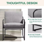Fauteuil d'appoint Hommpa mi-siècle, ergonomique, en lin, avec poches latérales et structure en acier, gris