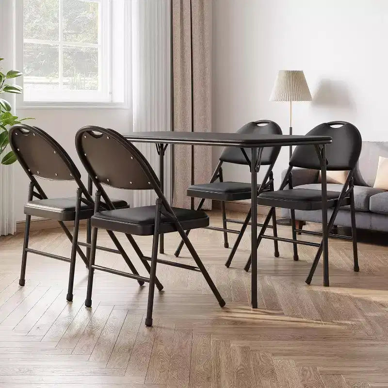 Table pliante portable Acekool 1,2 m avec surface en cuir PU, cadre métallique et support robuste, légère et compacte pour les repas, le bureau, l'extérieur