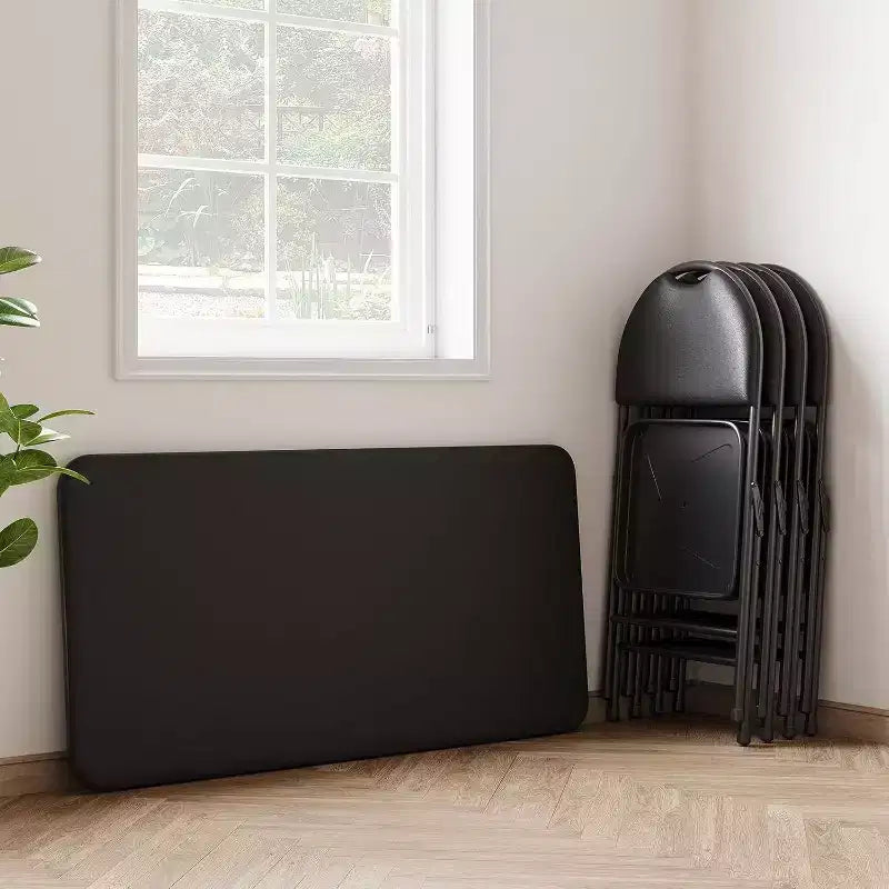 Table pliante portable Acekool 1,2 m avec surface en cuir PU, cadre métallique et support robuste, légère et compacte pour les repas, le bureau, l'extérieur