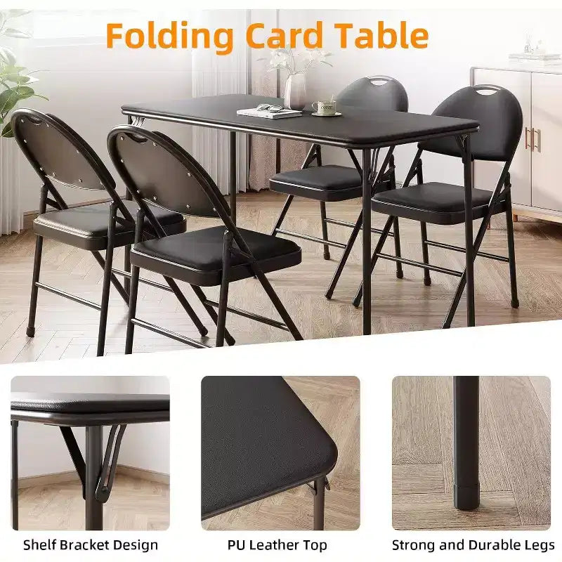 Table pliante portable Acekool 1,2 m avec surface en cuir PU, cadre métallique et support robuste, légère et compacte pour les repas, le bureau, l'extérieur