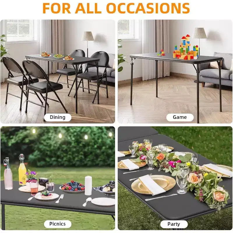 Table pliante portable Acekool 1,2 m avec surface en cuir PU, cadre métallique et support robuste, légère et compacte pour les repas, le bureau, l'extérieur