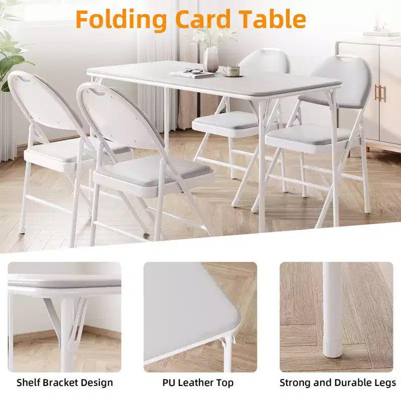 Table pliante portable Acekool 1,2 m avec surface en cuir PU, cadre métallique et support robuste, légère et compacte pour les repas, le bureau, l'extérieur