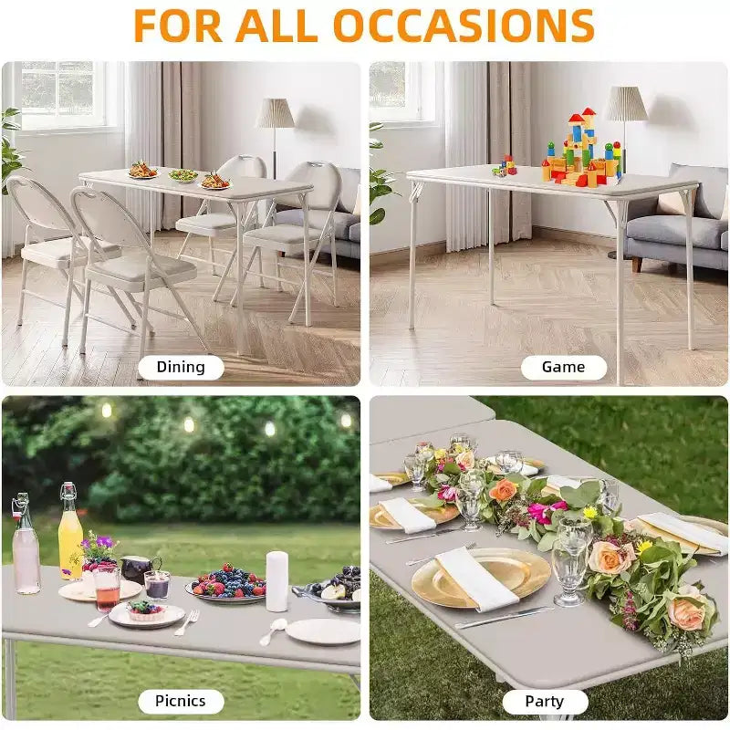 Table pliante portable Acekool 1,2 m avec surface en cuir PU, cadre métallique et support robuste, légère et compacte pour les repas, le bureau, l'extérieur